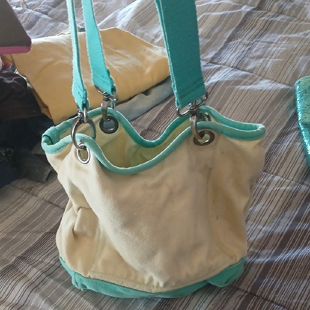 Canvas Tote Bag with Teal Trim and Straps